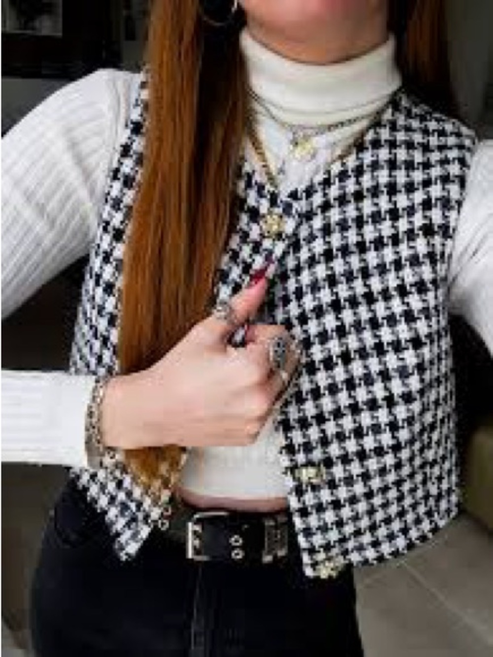 Zara Black & White Tweed Cropped Vest M